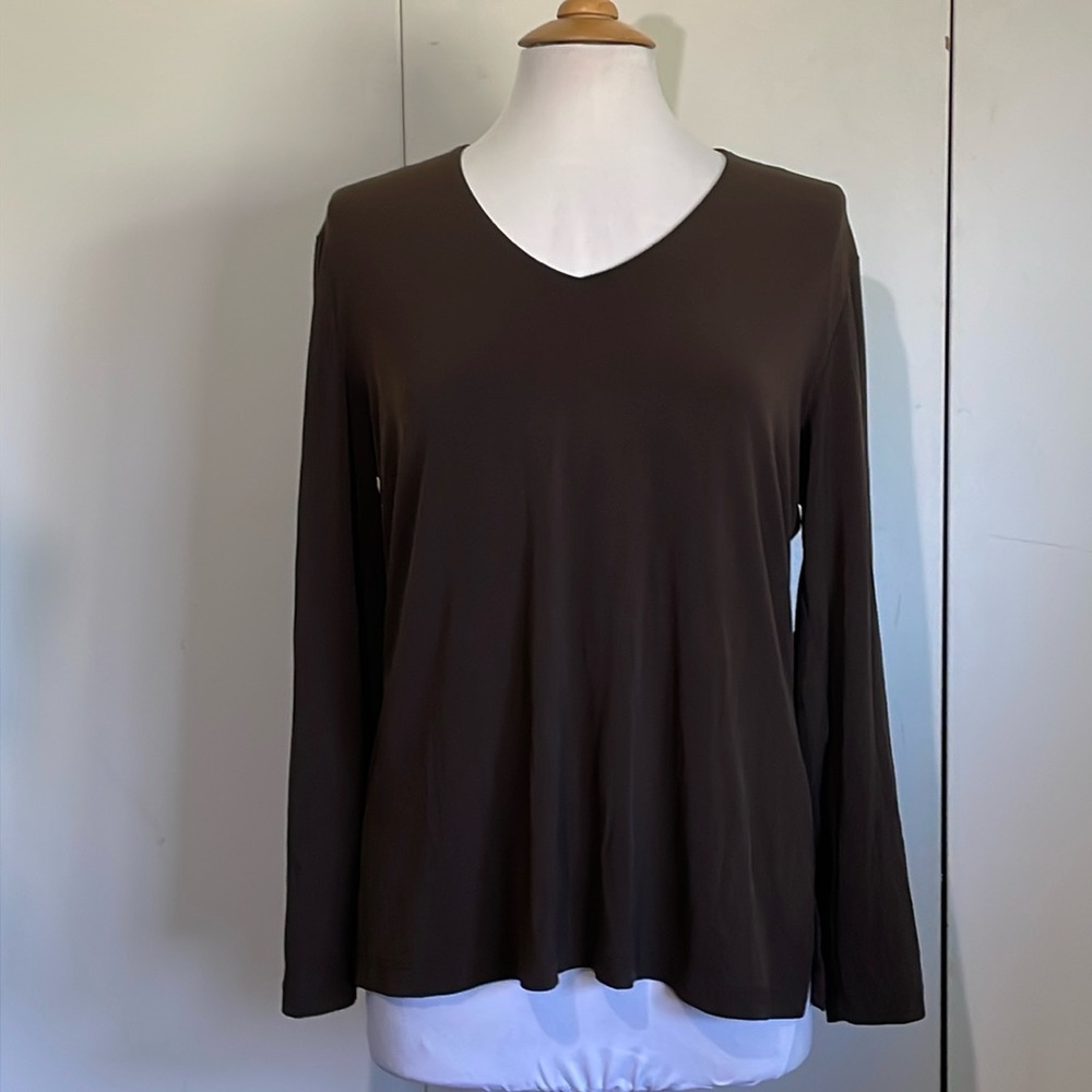 Chico's Pullover Polyester Blend V-Neck Brown  Long Sleeve Top Size 3